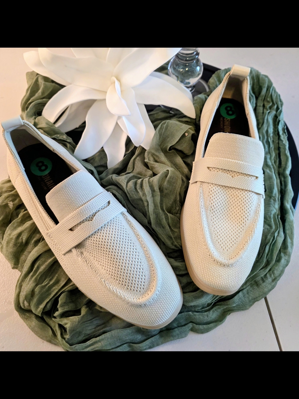 Cream Knit Slip-On Women's Loafers